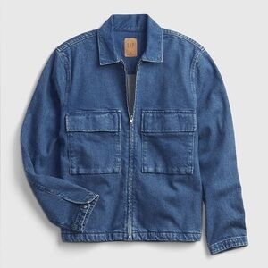 Gap Denim Zipper-Front Jacket Medium Indigo Stretch Size Large